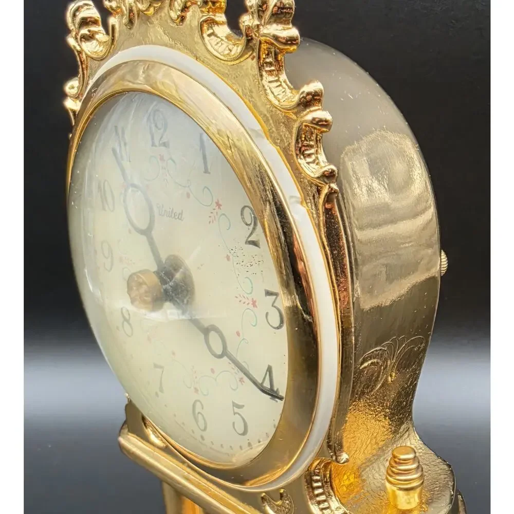 Vintage United Model 975 Brass Anniversary Clock w/ Glass Dome Works - Rare